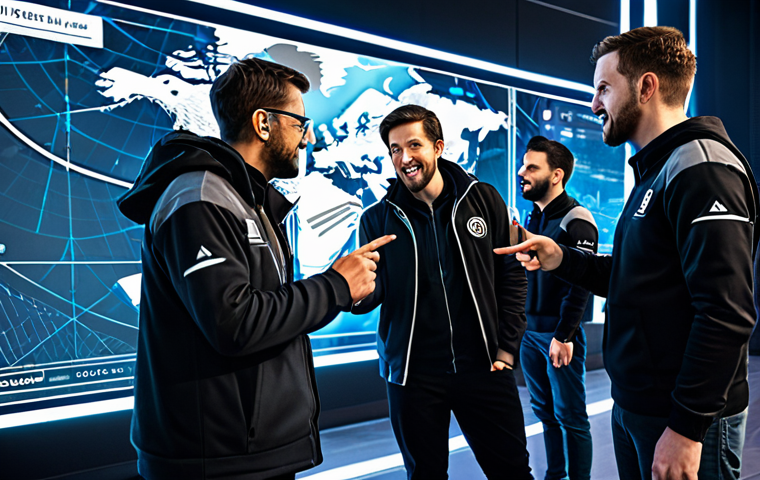 A diverse group of professional gamers, fully clothed in modest, team-branded gaming attire, gathered around a large holographic tactical map in a futuristic guild hall. One experienced leader, with a calm and encouraging expression, points towards a specific area on the map, engaging in a collaborative discussion with newer members who are attentively listening. The atmosphere is supportive and focused on learning and mutual growth. The scene emphasizes positive teamwork and mentorship. safe for work, appropriate content, fully clothed, professional, perfect anatomy, correct proportions, natural pose, well-formed hands, proper finger count, natural body proportions, high quality, professional photography.