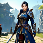 블레이드소울 레볼루션 게임 내 재화 벌기 팁 - A fully clothed warrior in modest attire completing a daily quest in Blade and Soul Revolution, fant...